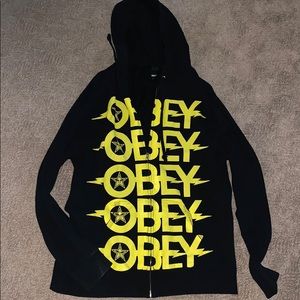 Unisex Obey Black Zip Up Hoodie